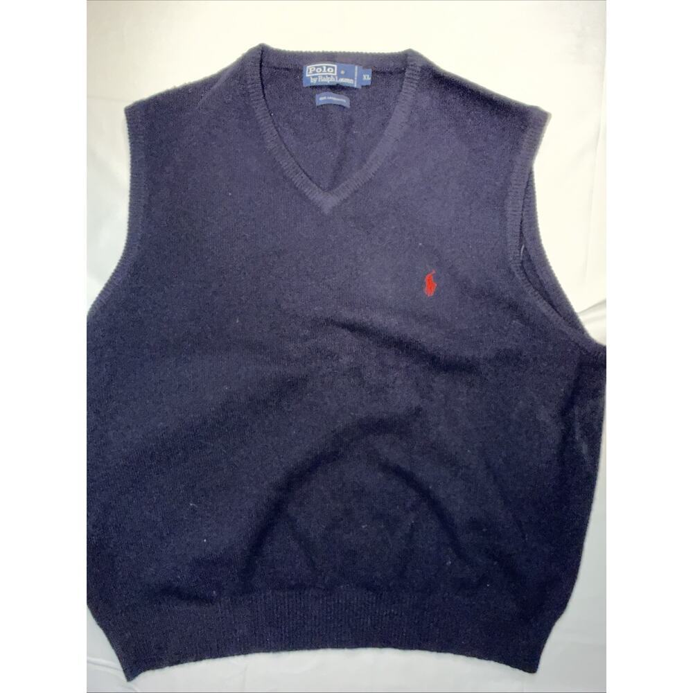 Polo Ralph Lauren Blue 100% Lambswool V-Neck Sweater Vest Men’s XL Vtg